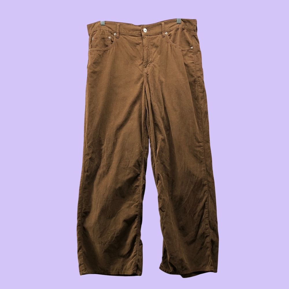 American Eagle Low Rise Skater Corduroy Pants Brown Baggy Wide Leg Size 16